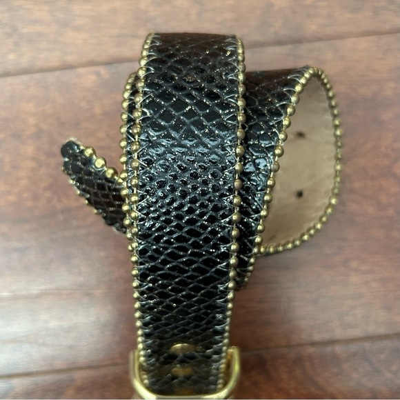 Simons Black Snakeskin Pattern, Gold Glitter Leather Belt, Gold Buckle Size XS/S - Picture 9 of 16